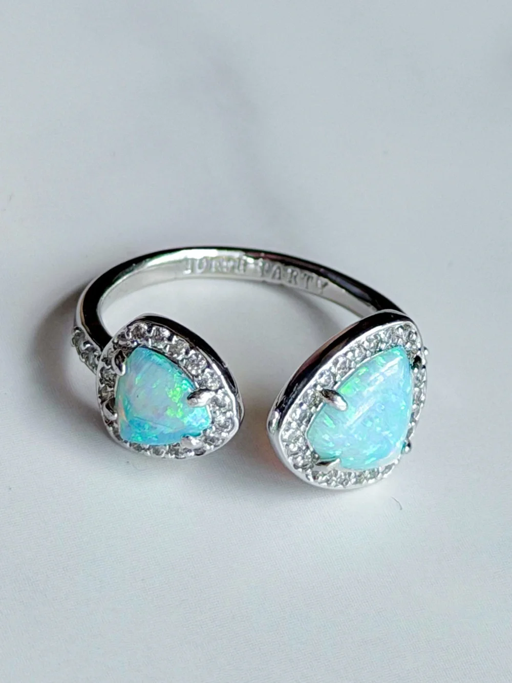 Bomb Party Call It Fate Darling Blue Fire Opal Halo Statement Ring Size 8
